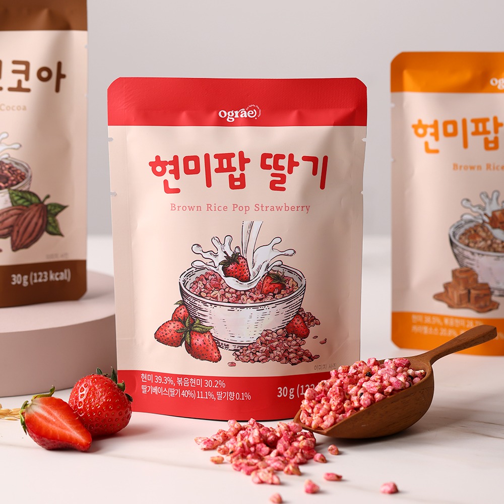 천연당 현미 시리얼 현미팝 30g 9팩 (딸기, 카라멜, 코코아)